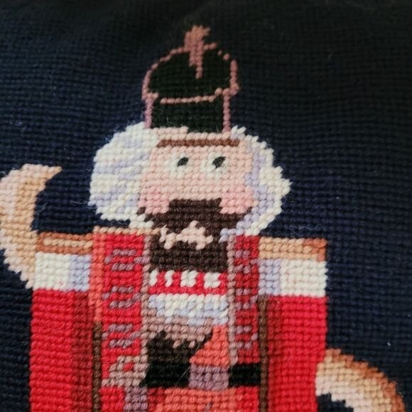 Vintage needlepoint crochet Christmas pillow nutcracker mid-century decor - Picture 2 of 6